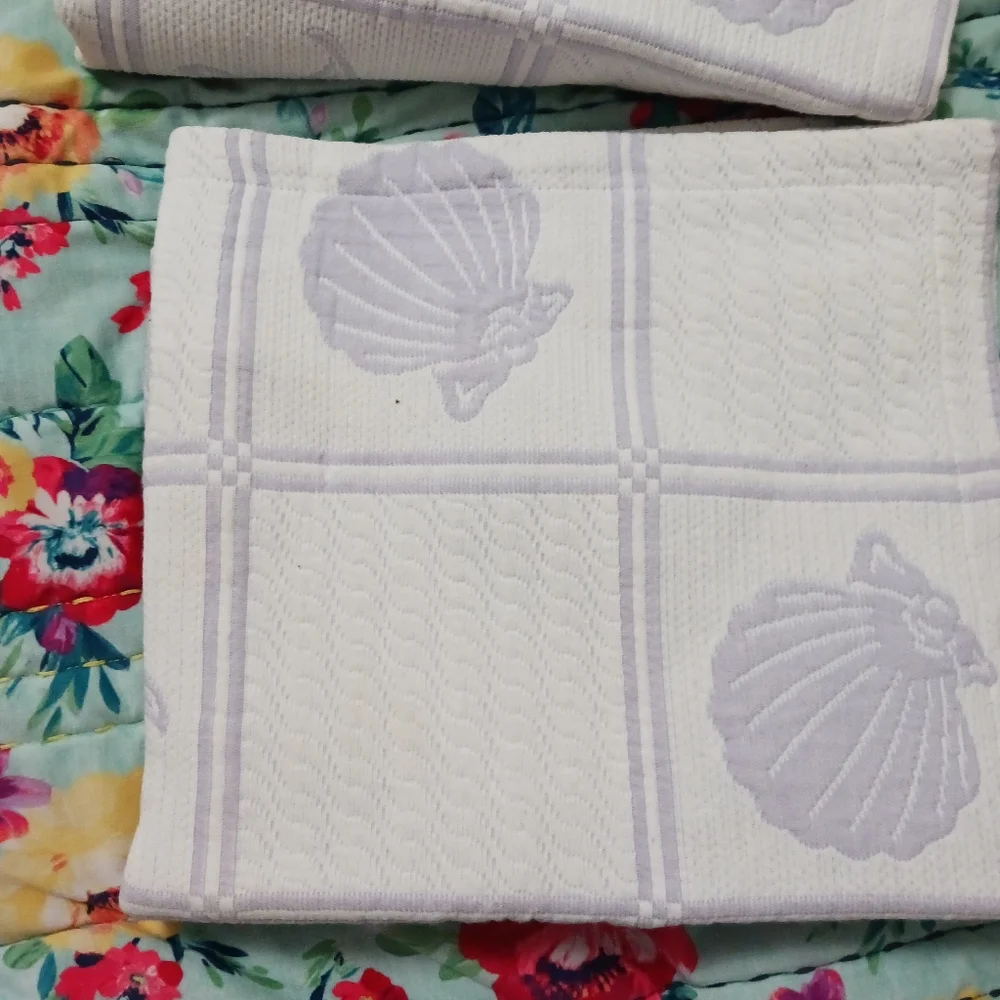 Quilt Bedding Shams Cream Blue Ocean Seashells Queen Bay Colony